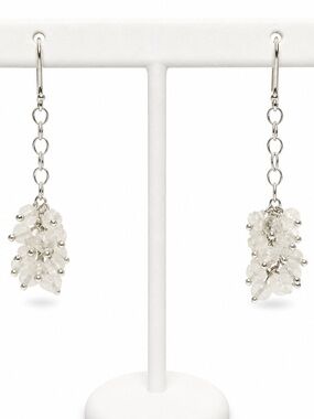 Moonstone gems cluster Sterling Chain Dangle Earrings